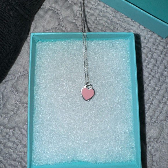 Tiffany & Co. Silver Necklace with Pink Heart Pendant - Picture 1 of 5